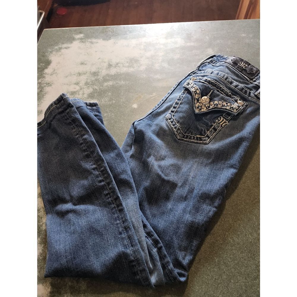 Miss Me midrise straight blingy pocket jeans sz 27x33.5